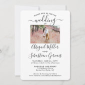 2 Foto Simple Modern Calligraphy Elegant Wedding Kaart (Voorkant)