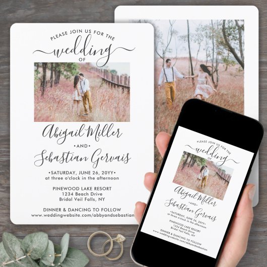 2 Foto Simple Modern Calligraphy Elegant Wedding Kaart