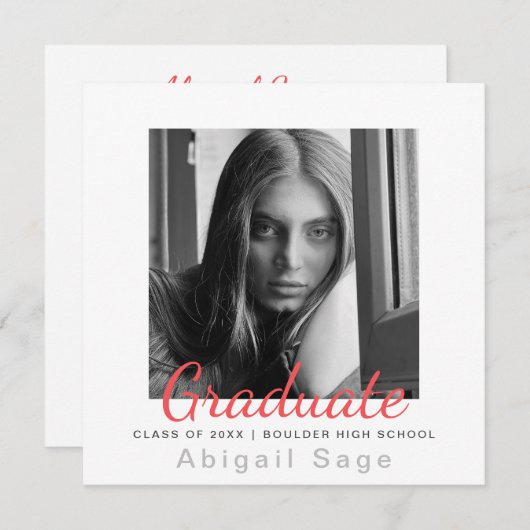 2 Foto Simple Modern Minimalist Square Afstuderen Aankondiging (Voorkant / Achterkant)