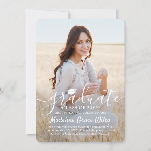 2 Foto Simple Overlay White Script Afstuderen Aankondiging (Voorkant)