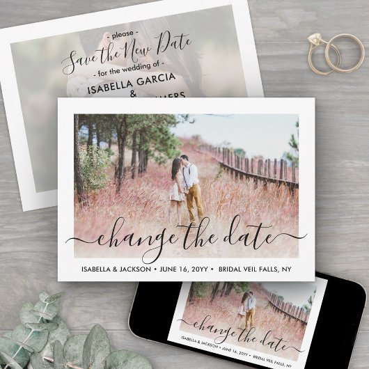 2 Foto Simple Script Weddenschap Postpone | Wijzig Save The Date