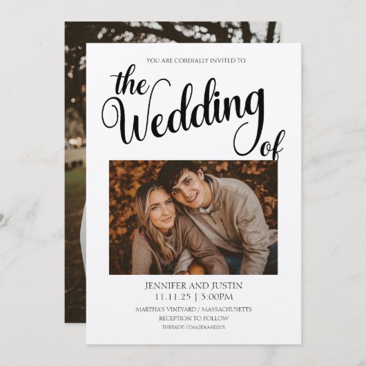 2 Foto Simplistic Wedding Invitation Kaart (Voorkant / Achterkant)