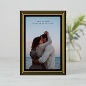 2 foto Sla de datum op Minimale gouden lijsten Folie Uitnodiging (Staand Voorkant)