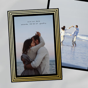 2 foto Sla de datum op Minimale gouden lijsten Folie Uitnodiging