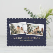 2 Foto Starry Blue Merry Christmas Feestdagenkaart (Staand voorkant)