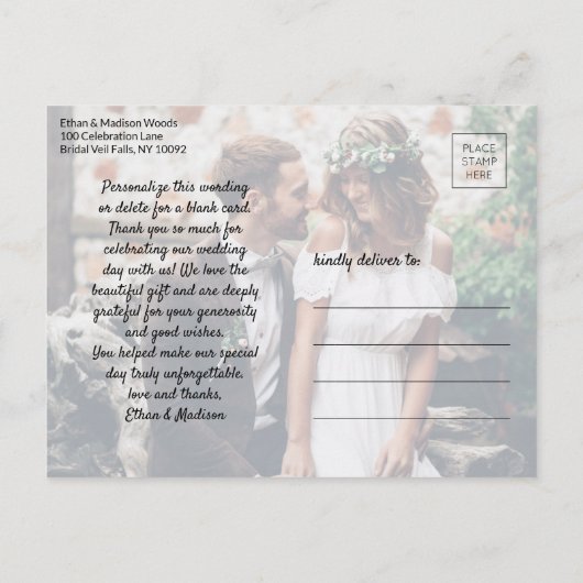 2 Foto Stijlvol modern script bruiloft Bedankt Aankondigingskaart (Achterkant)