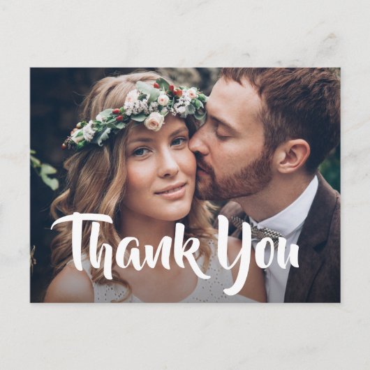 2 Foto Stijlvol modern script bruiloft Bedankt Aankondigingskaart (Voorkant)