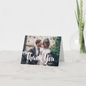 2 Foto Stijlvol modern script gevouwen bruiloft Bedankkaart (Voorkant)