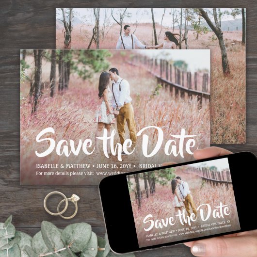 2 Foto Stijlvol White Calligraphy Script Weduwen Save The Date