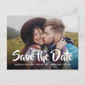 2 Foto Stijlvolle Calligrafie Weddenschap Opslaan  Aankondigingskaart (Voorkant)