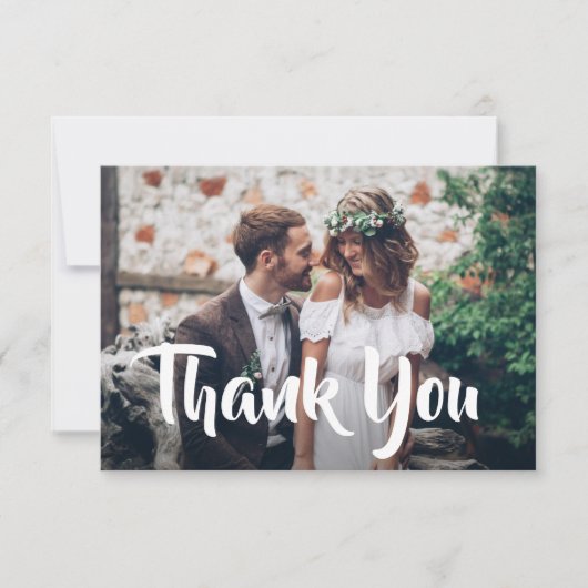 2 Foto Stijlvolle moderne Script Calligraphy Weddi Bedankkaart (Voorkant)