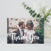 2 Foto Stijlvolle moderne Script Calligraphy Weddi Bedankkaart (Staand voorkant)