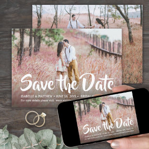 2 Foto Stijlvolle Witte Calligrafie Script Bruilof Save The Date