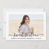 2 Foto Sweet 16 Birthday Modern Elegant Script Kaart (Voorkant)