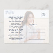 2 Foto Sweet 16 Birthday Navy Blue Save the Date Uitnodiging Briefkaart (Achterkant)