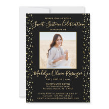 2 Foto Sweet 16 Modern Black en Gold Glitter