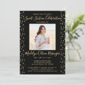 2 Foto Sweet 16 Modern Black en Gold Glitter Kaart (Staand voorkant)