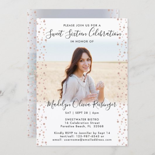 2 Foto Sweet 16 Moderne Roze Roze Glitter Kaart (Voorkant / Achterkant)