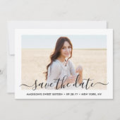 2 Foto Sweet 16th Birthday Chic Script Zestiende Save The Date (Voorkant)
