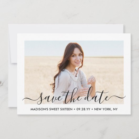 2 Foto Sweet 16th Birthday Chic Script Zestiende Save The Date (Voorkant)