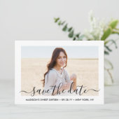 2 Foto Sweet 16th Birthday Chic Script Zestiende Save The Date (Staand voorkant)