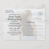 2 Foto Sweet 16th Birthday Modern Save the Date Aankondigingskaart (Achterkant)