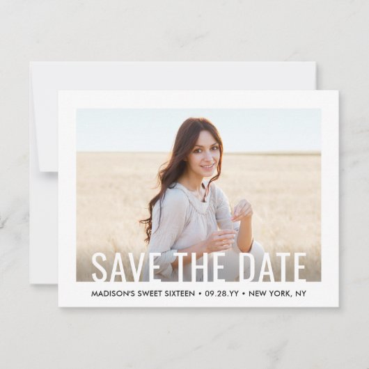 2 Foto Sweet 16th Birthday Party Modern Zestiende Save The Date (Voorkant)