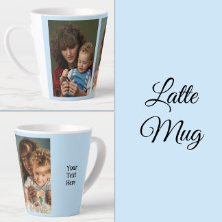 2 foto tekst toevoegen wit blauw latte mok