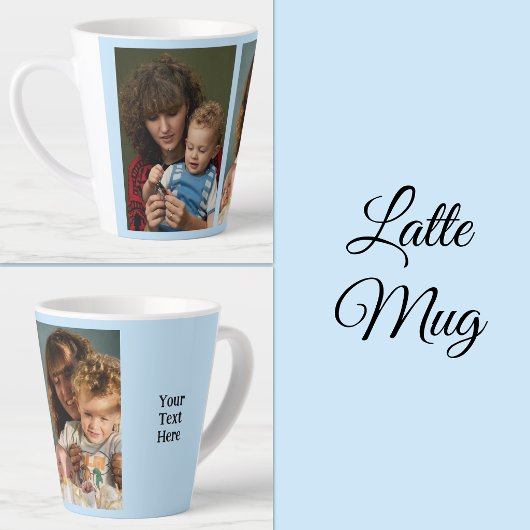 2 foto tekst toevoegen wit blauw latte mok