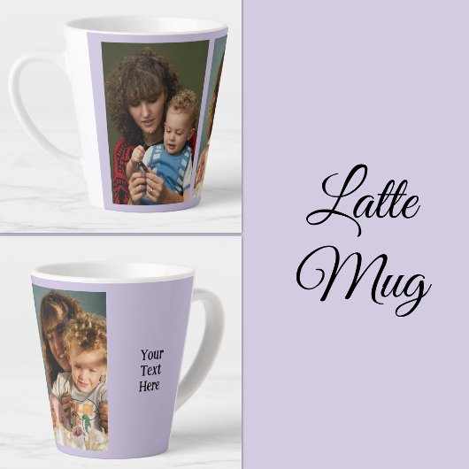 2 foto tekst toevoegen wit paars latte mok