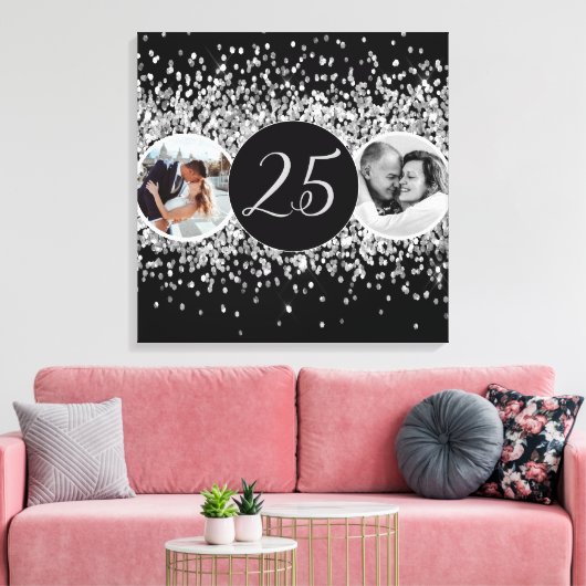2 Foto Toen en Nu Bruiloft Jubileum Canvas Afdruk (Insitu (Woonkamer))