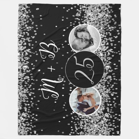 2 Foto Toen en Nu Bruiloft Jubileum Fleece Deken (Voorkant)
