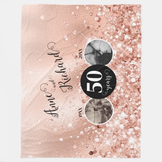 2 Foto "Toen en Nu" Bruiloft Jubileum Fleece Deken (Voorkant)