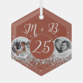 2 Foto Toen en Nu Bruiloft Jubileum Glas Ornament (Voorkant)