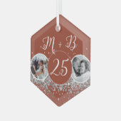 2 Foto Toen en Nu Bruiloft Jubileum Glas Ornament (Voorkant links)