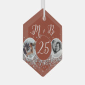 2 Foto Toen en Nu Bruiloft Jubileum Glas Ornament (Voorkant Rechts)