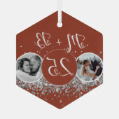 2 Foto Toen en Nu Bruiloft Jubileum Glas Ornament (Achterkant)