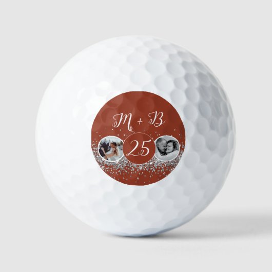 2 Foto Toen en Nu Bruiloft Jubileum Golfballen (Voorkant)