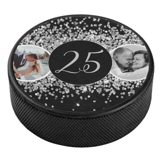 2 Foto Toen en Nu Bruiloft Jubileum Hockey Puck (3/4)