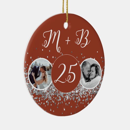 2 Foto Toen en Nu Bruiloft Jubileum Keramisch Ornament (Rechts)