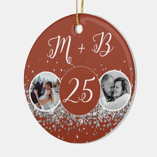 2 Foto Toen en Nu Bruiloft Jubileum Keramisch Ornament (Links)