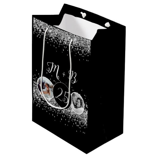 2 Foto Toen en Nu Bruiloft Jubileum Medium Cadeauzakje (Voorkant Gekanteld)