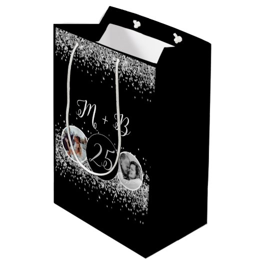 2 Foto Toen en Nu Bruiloft Jubileum Medium Cadeauzakje (Achterkant Gekanteld)