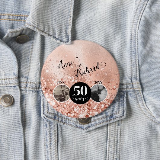 2 Foto "Toen en Nu" Bruiloft Jubileum Ronde Button 4,0 Cm (In situ)