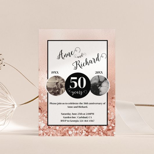 2 Foto Toen en Nu ELK JAAR Bruiloft Jubileum Kaart