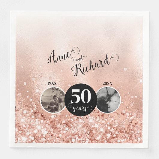 2 Foto Toen en Nu ELK JAAR Bruiloft Jubileum Servet (Voorkant)