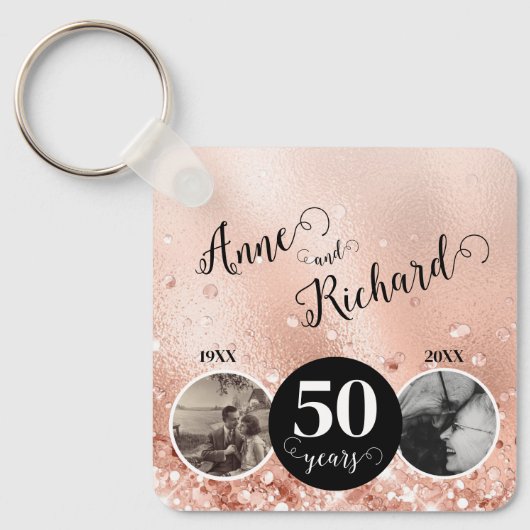 2 Foto Toen en Nu ELK JAAR Bruiloft Jubileum Sleutelhanger (Voorkant)