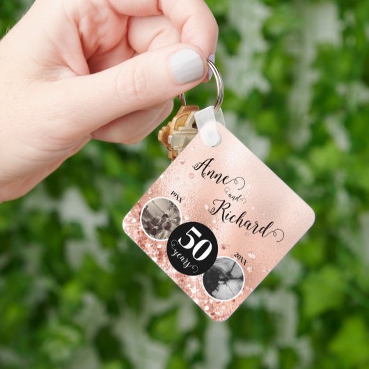 2 Foto Toen en Nu ELK JAAR Bruiloft Jubileum Sleutelhanger (Hand)