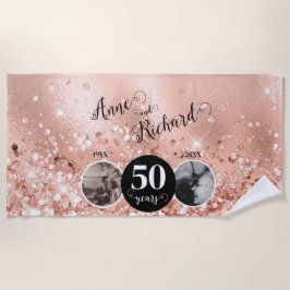 2 Foto Toen en Nu ELK JAAR Bruiloft Jubileum Strandlaken