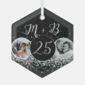 2 Foto Toen en Nu Silver 25 Bruiloft Jubileum Glas Ornament (Voorkant)